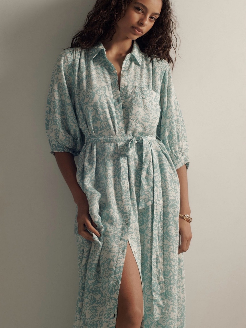 Anthropologie Maeve Mona Linen Maxi Shirtdress – Sky Blue – XLP